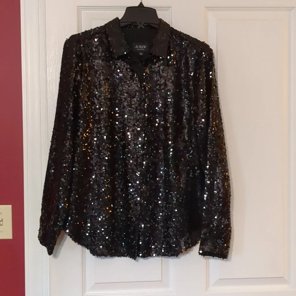 J. Crew Collection Sequined Shirt 14 Black - Picture 4 of 5